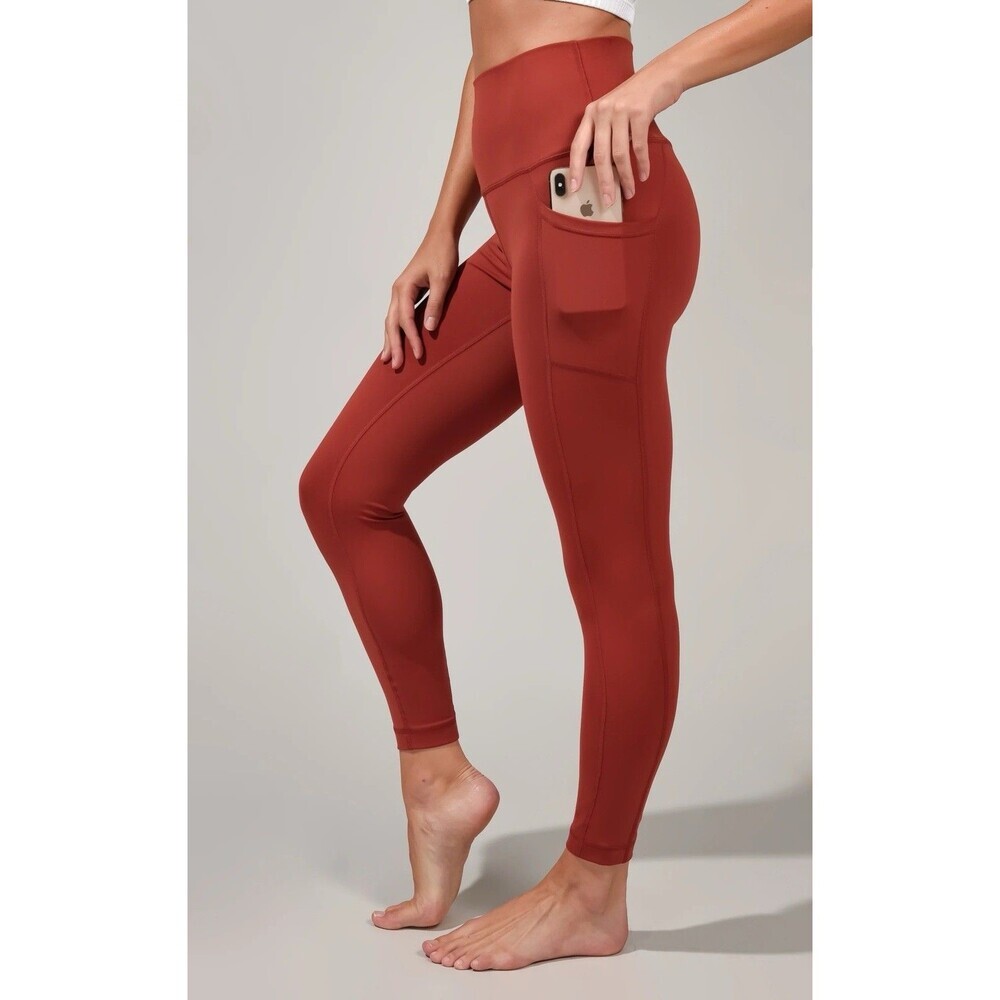 Yogalicious "Lux" High Waist 7/8 Ankle Leggings Pockets Burgandy Red Size XS